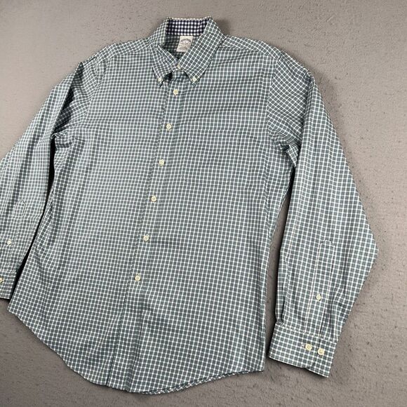 Brooks Brother The Original Polo Green Check Button Down Long Sleeve Shirt Men L - Picture 6 of 16